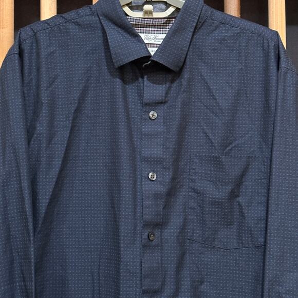Van Heusen Shirt Mens XL Dark Blue Button Up Long Sleeves Slim Fit Cotton Blend - Picture 3 of 8